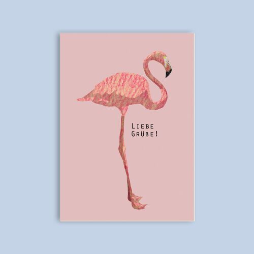 Postkarte Holzschliffpappe - Tiere - Flamingo