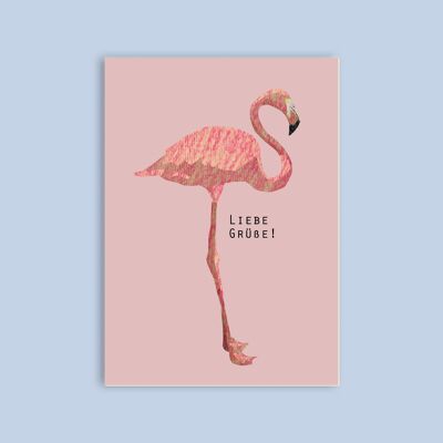 Postkarte Holzschliffpappe - Tiere - Flamingo