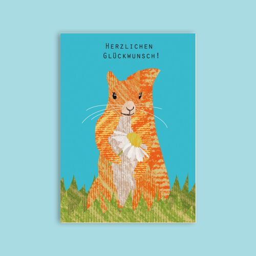 Postkarte Holzschliffpappe - Tiere - Eichhörnchen