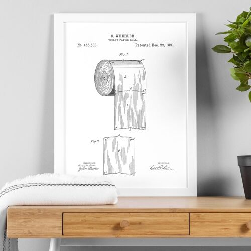 Toilet roll patent drawing print for bathroom, toilet or WC