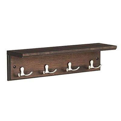 Wall coat rack with 4 double hooks vintage brown