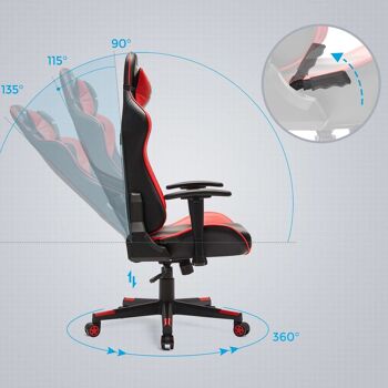 Chaise de bureau avec accoudoirs réglables noir et rouge 5