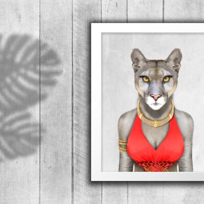 Cougar in clothes print: Off white (Animalyser)