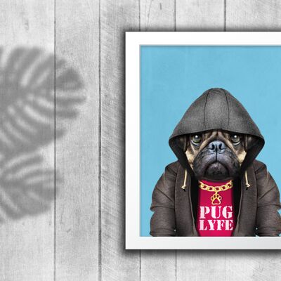 Pug in clothes print: Blue (Animalyser)