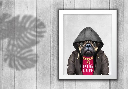 Pug in clothes print: Off white (Animalyser)