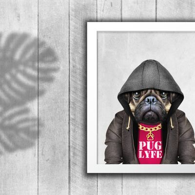 Pug in clothes print: Off white (Animalyser)