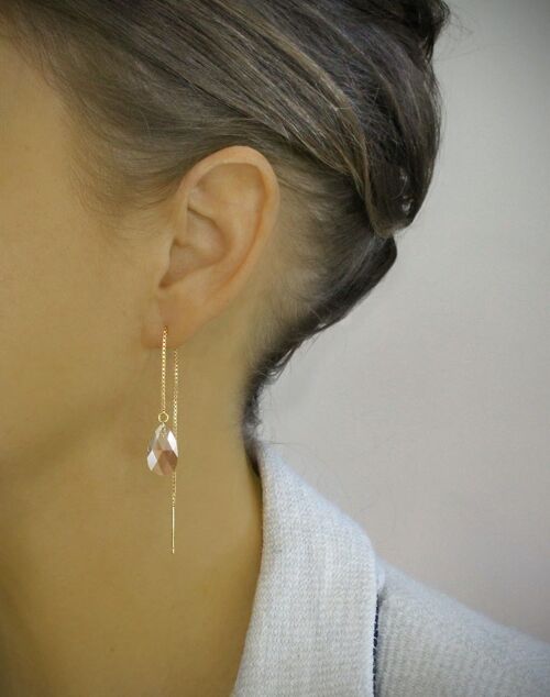 Gold threader earrings with Golden Shadow crystal drops