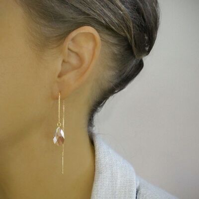 Gold threader earrings with Golden Shadow crystal drops
