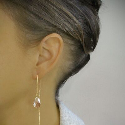 Gold threader earrings with Golden Shadow crystal drops