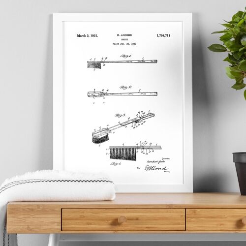 Toothbrush patent drawing print for bathroom, toilet or WC