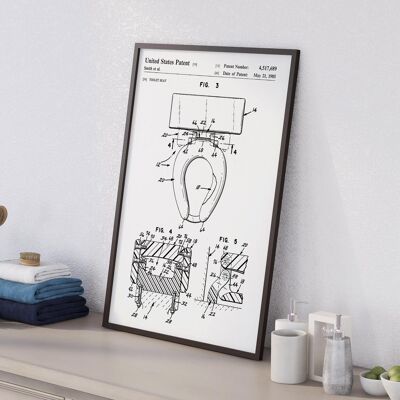 Toilet seat patent drawing print for bathroom, toilet or WC