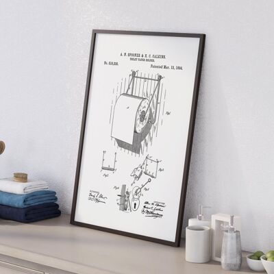 Toilet roll holder patent drawing print for bathroom, toilet or WC