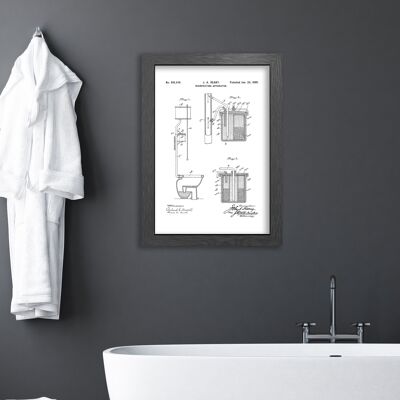 Impresión de dibujo de patente de inodoro para baño, inodoro o WC.