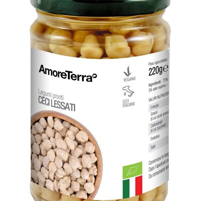 NATURAL ORGANIC BOILED CHICKPEAS IN GLASS JAR - 100% ITALIAN ORGANIC CHICKPEAS - BISPHENOL FREE - GLUTEN FREE - HIGH QUALITY - GMO FREE