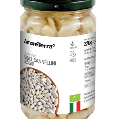 BOILED CANNELLINI BEANS IN GLASS JAR - 100% ITALIAN ORGANIC BEANS - BISPHENOL FREE - GLUTEN FREE - HIGH QUALITY - GMO FREE