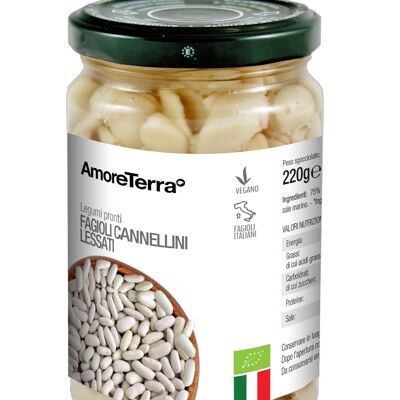 BOILED CANNELLINI BEANS IN GLASS JAR - 100% ITALIAN ORGANIC BEANS - BISPHENOL FREE - GLUTEN FREE - HIGH QUALITY - GMO FREE