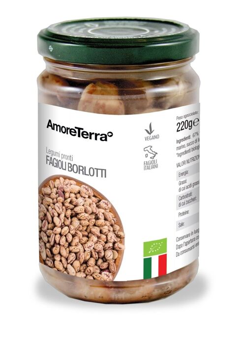 FAGIOLI BORLOTTI BIO LESSATI IN VASO DI VETRO - 100% FAGIOLI BIOLOGICI ITALIANI - SENZA BISFENOLO - SENZA GLUTINE - ALTA QUALITA' - SENZA OGM