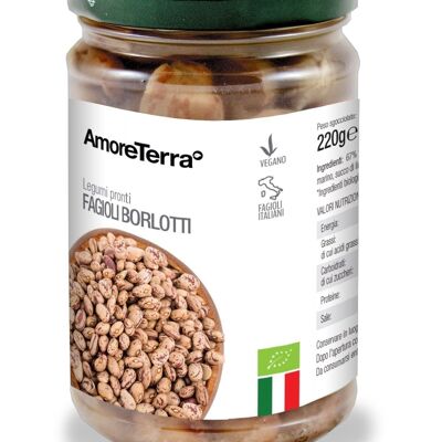 HARICOTS BORLOTTI BIO BOUILLIS EN POT DE VERRE - HARICOTS BIOLOGIQUES 100% ITALIENS - SANS BISPHENOL - SANS GLUTEN - HAUTE QUALITÉ - SANS OGM