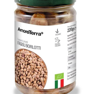 ORGANIC BORLOTTI BEANS BOILED IN GLASS JAR - 100% ITALIAN ORGANIC BEANS - BISPHENOL FREE - GLUTEN FREE - HIGH QUALITY - GMO FREE