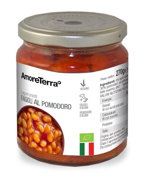 FAGIOLI CANNELLINI AL POMODORO BIO LESSATI IN VASO DI VETRO - 100% INGREDIENTI BIOLOGICI ITALIANI - SENZA BISFENOLO - SENZA GLUTINE - ALTA QUALITA' - SENZA OGM