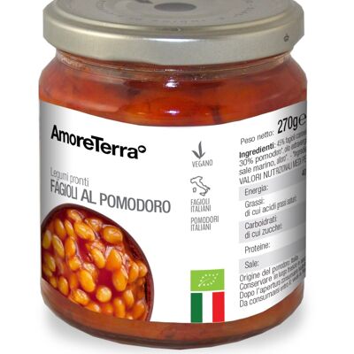 ORGANIC CANNELLINI BEANS WITH TOMATOES BOILED IN GLASS JAR - 100% ITALIAN ORGANIC INGREDIENTS - BISPHENOL FREE - GLUTEN FREE - HIGH QUALITY - GMO FREE