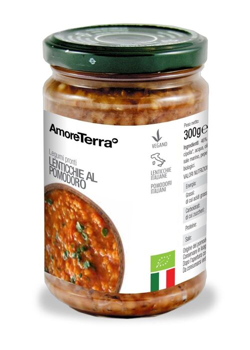 LENTICCHIE AL POMODORO BIO LESSATI IN VASO DI VETRO - 100% INGREDIENTI BIOLOGICI ITALIANI - SENZA BISFENOLO - SENZA GLUTINE - ALTA QUALITA' - SENZA OGM