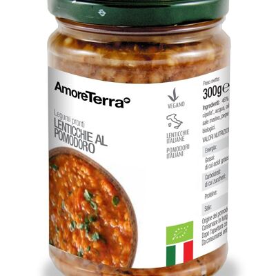 LENTILLES BIO AVEC TOMATES BOUILLIES DANS UN POT EN VERRE - 100% INGRÉDIENTS BIOLOGIQUES ITALIENS - SANS BISPHENOL - SANS GLUTEN - HAUTE QUALITÉ - SANS OGM