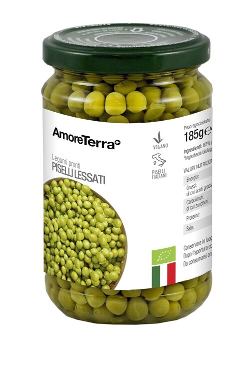 PISELLI AL NATURALE BIO LESSATI IN VASO DI VETRO - 100% PISELLI BIOLOGICI ITALIANI - SENZA BISFENOLO - SENZA GLUTINE - ALTA QUALITA' - SENZA OGM