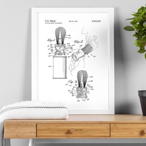 Shaving brush patent drawing print for bathroom, toilet or WC