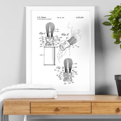 Rasierpinsel-Patent-Zeichnungsdruck für Badezimmer, Toilette oder WC