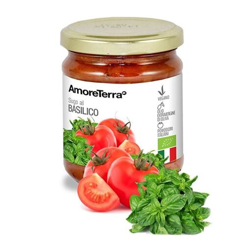 SUGO BIOLOGICO DI POMODORO E BASILICO - SUGHETTO PRONTO - POMODORO ITALIANO BIOLOGICO - VASO DI VETRO - NO OGM - FATTO IN ITALIA