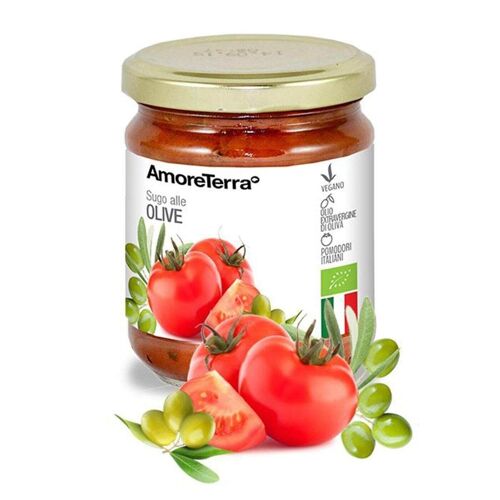 SUGO BIOLOGICO DI POMODORO E OLIVE - SUGHETTO PRONTO - POMODORO ITALIANO BIOLOGICO - VASO DI VETRO - NO OGM - FATTO IN ITALIA