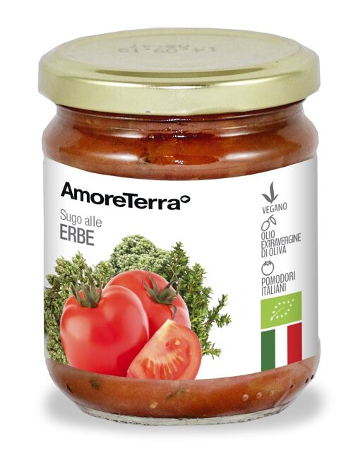 SUGO BIOLOGICO DI POMODORO E ERBE PROFUMATE - SUGHETTO PRONTO - POMODORO ITALIANO BIOLOGICO - VASO DI VETRO - NO OGM - FATTO IN ITALIA