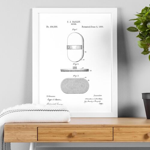Scrubbing brush patent drawing print for bathroom, toilet or WC