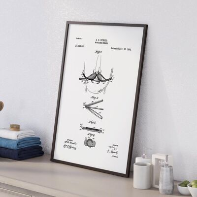 Moustache curler patent drawing print for bathroom, toilet or WC