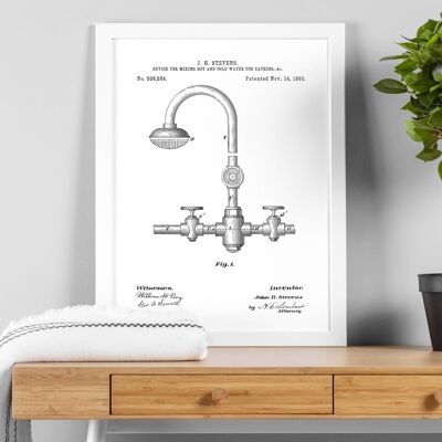Mixer tap patent drawing print for bathroom, toilet or WC
