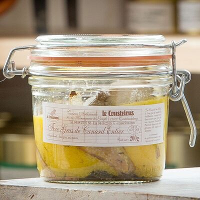 Whole duck foie gras in a 200g jar without coloring without preservatives