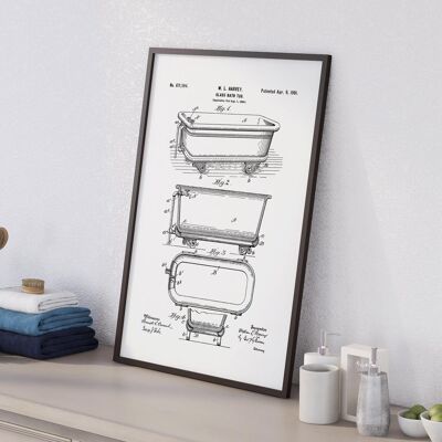Bathtub patent drawing print for bathroom, toilet or WC