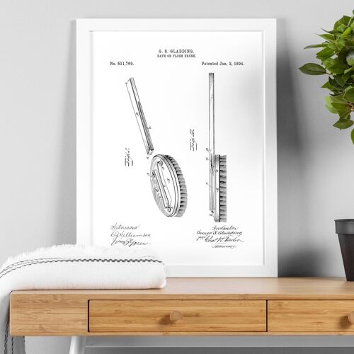 Bath brush patent drawing print for bathroom, toilet or WC