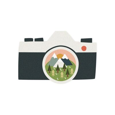 Die-cut postcard in the shape of a camera