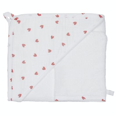 Bath cape + glove - Mon Petit Cœur - white / imp. hearts