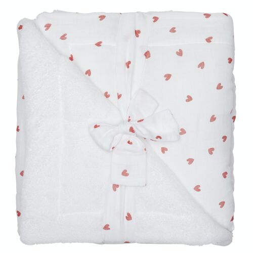 Couverture Luxe microfibre - Mon Petit Cœur - blanc / gaze imp. cœurs