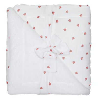 Luxury microfiber blanket - Mon Petit Cœur - white / gauze imp. hearts