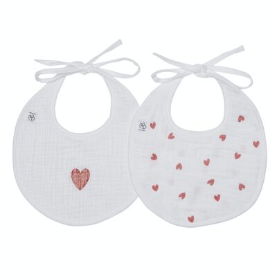 Set of 2 newborn bibs in cotton gauze - Mon Petit Cœur