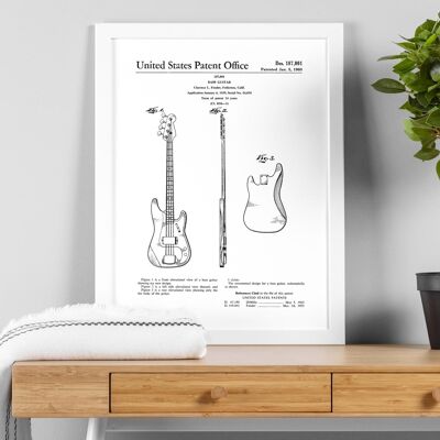 Patent drawing print: Bass guitar