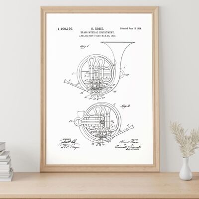 Patent drawing print: Brass horn