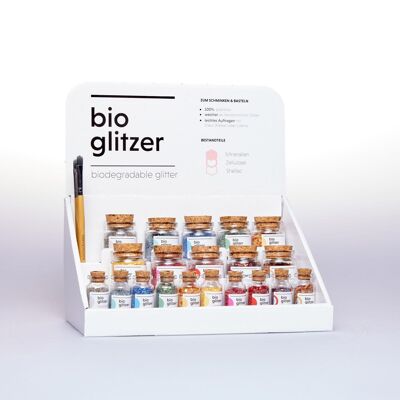 * Juego inicial de Bioglitter 1 | los 11 colores más populares en 5 y 10 gramos + 4 colecciones + pincel + pegamento para la piel | 48€ ahorrados