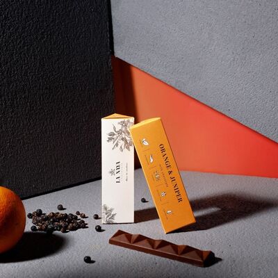 Chocolate con leche Bean-To-Bar con naranja y enebro 54%