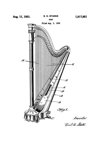 Impression de dessin de brevet : Harpe 3