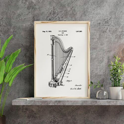 Patent drawing print: Harp